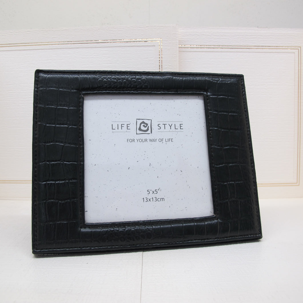 Life Style Black Leather 5x5'' picture frame